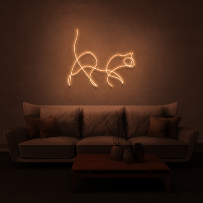 Cat Neon Line Art