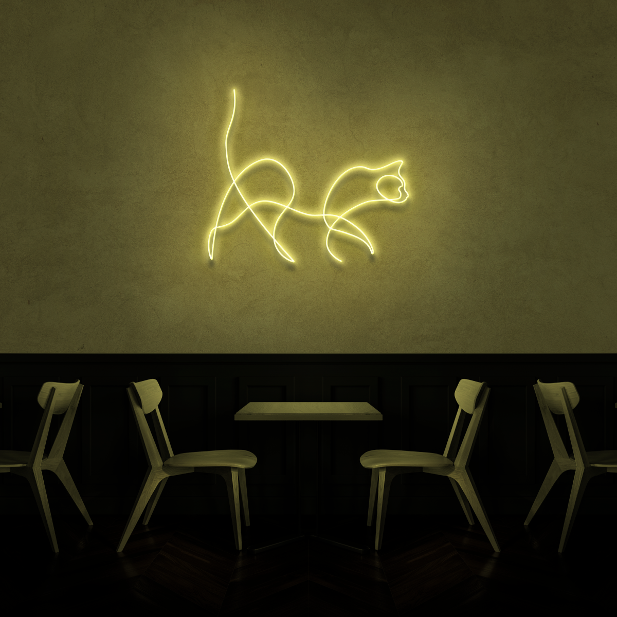 Cat Neon Line Art